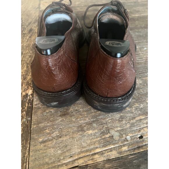 Mezlan Platinum Spain Ostrich Quill Leather Brown Casual Dress Shoes Size 9 M JP